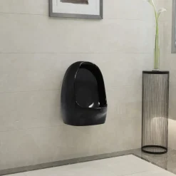 vidaXL Urinoir suspendu avec valve de chasse d'eau Céramique Noir