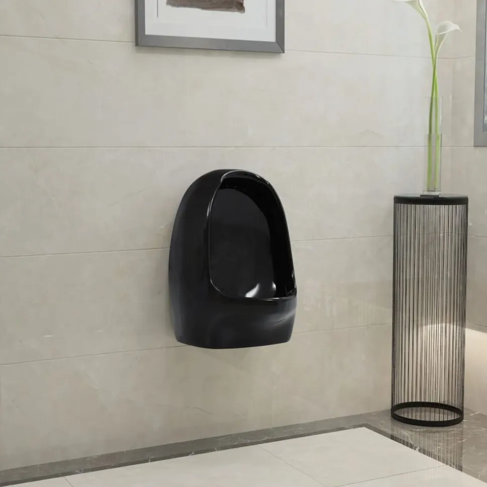 vidaXL Urinoir suspendu avec valve de chasse d'eau Céramique Noir