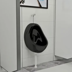 vidaXL Urinoir suspendu avec valve de chasse d'eau Céramique Noir