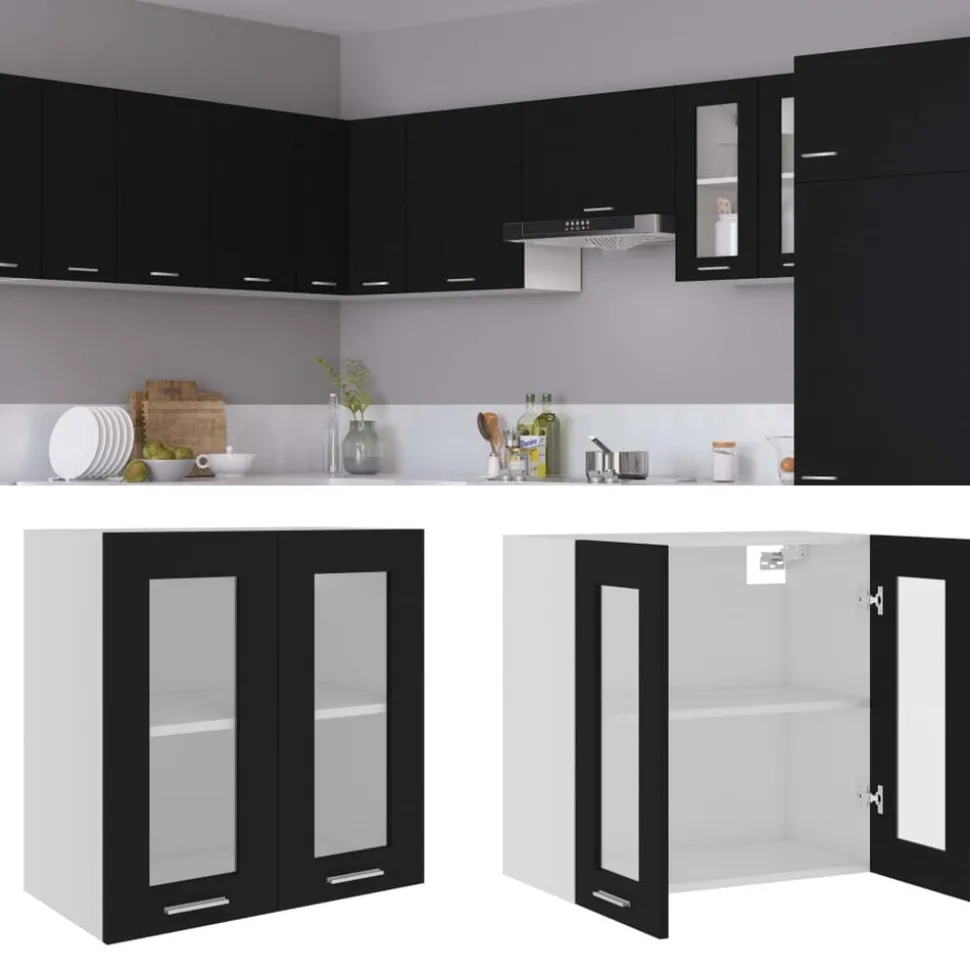 vidaXL Vitrine suspendue "Lyon" Noir 60 x 31 x 60 cm Bois d'ingénierie